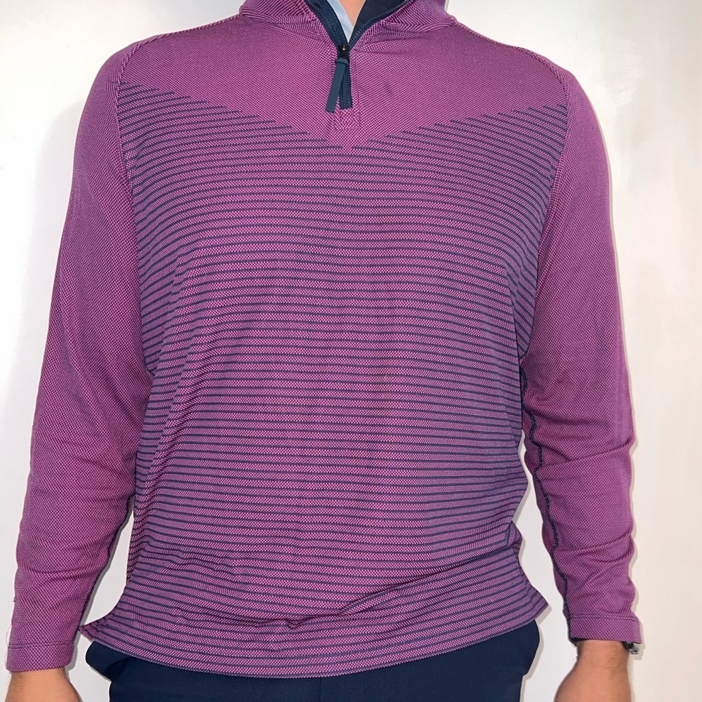 Nike Purple Striped Quarter Zip Long Sleeve Golf Pullover